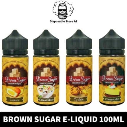 Experience the rich flavors of BROWN SUGAR Vape Juice_ Cheesecake, Cookie, Custard, and Cereal Milk. Available in 3mg nicotine strength