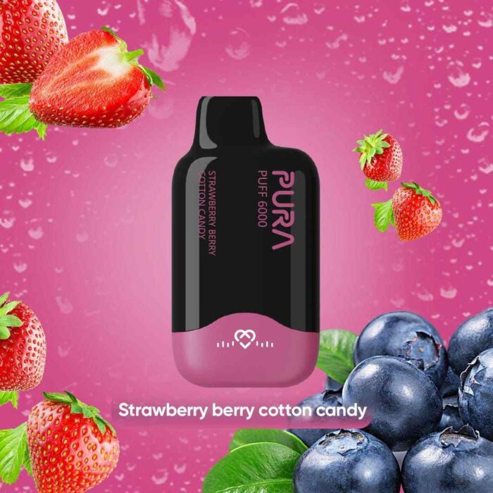 PURA 6000 Disposable 20MG Rechargeable Vape Price in Dubai Strawberry Berry Cotton Candy