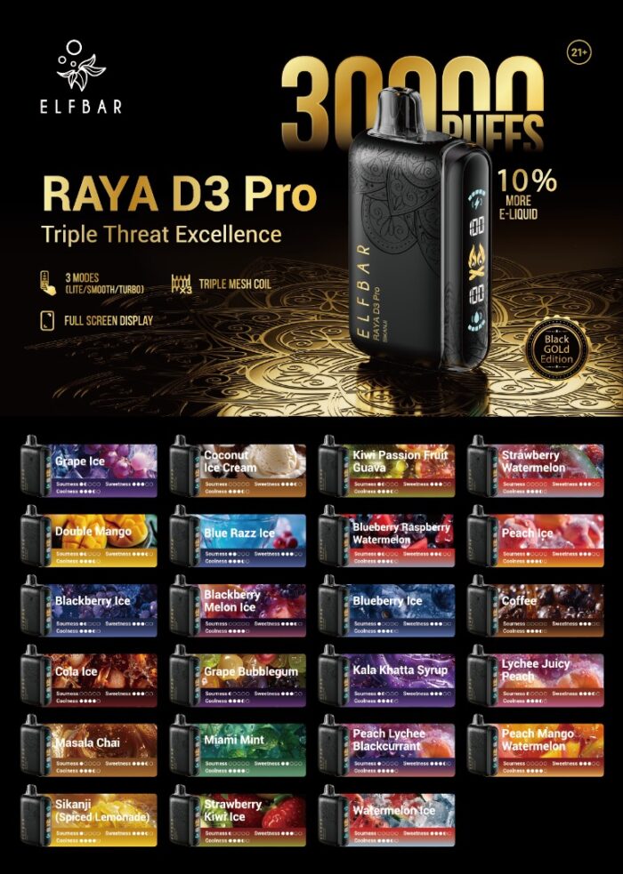 ELFBAR RAYA D3 PRO 30000 PUFFS 50MG NICOTINE IN DUBAI